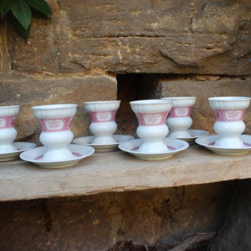 6 Rüdesheimer Kaffeetassen mit Untertassen Kaffeebecher Pharisäer Tasse Heinrich Porzellan West Germany