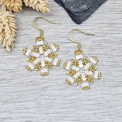 Ohrringe Sternform | elfenbein gold | 4,5cm | Ohrhaken | Geschenk