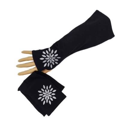 Armstulpen mit Daumenloch Blüte Glitzer, 95% Baumwolle, 5% Elasthan