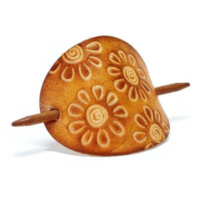 Leder Haarspange – OX Antique - Flowers – Vickys World - Rindleder & Holz