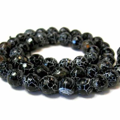 Feuerachat 10 mm Schwarz facettiert Edelstein Strang