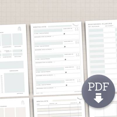 Kindergeburtstag Planer Vorlagen - Printable Organisation Set für Kinderparty | Gästeplanung, Geschenke, Tagesablauf & M