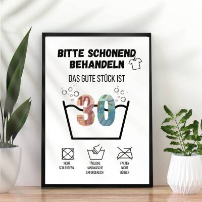 Geldgeschenk 30. Geburtstag zum selbst ausdrucken | Last Minute Geschenk Waschanleitung 
