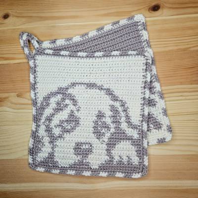 Häkelanleitung Topflappen Topfuntersetzer "Hundeblick"