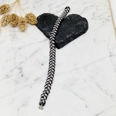 Armband Fischgrätmuster | schwarz silber | 18cm | Magnetverschluss | Geschenk