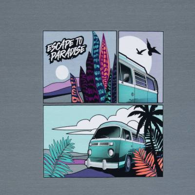 Jersey Panel mit VW-Bus Bulli grau Thorsten Berger Escape to Paradise 88 cm x 155 cm Nähen Stoff