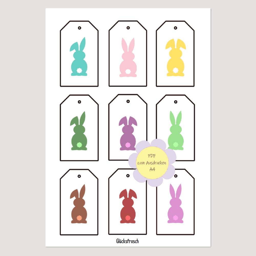 Geschenkanhänger Osterhasen – 9 bunte Anhänger zum Ausdrucken & Ausschneiden (PDF, A4) Bild 1