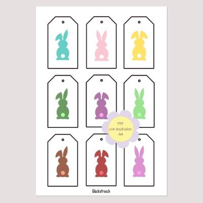 Geschenkanhänger Osterhasen – 9 bunte Anhänger zum Ausdrucken & Ausschneiden (PDF, A4)