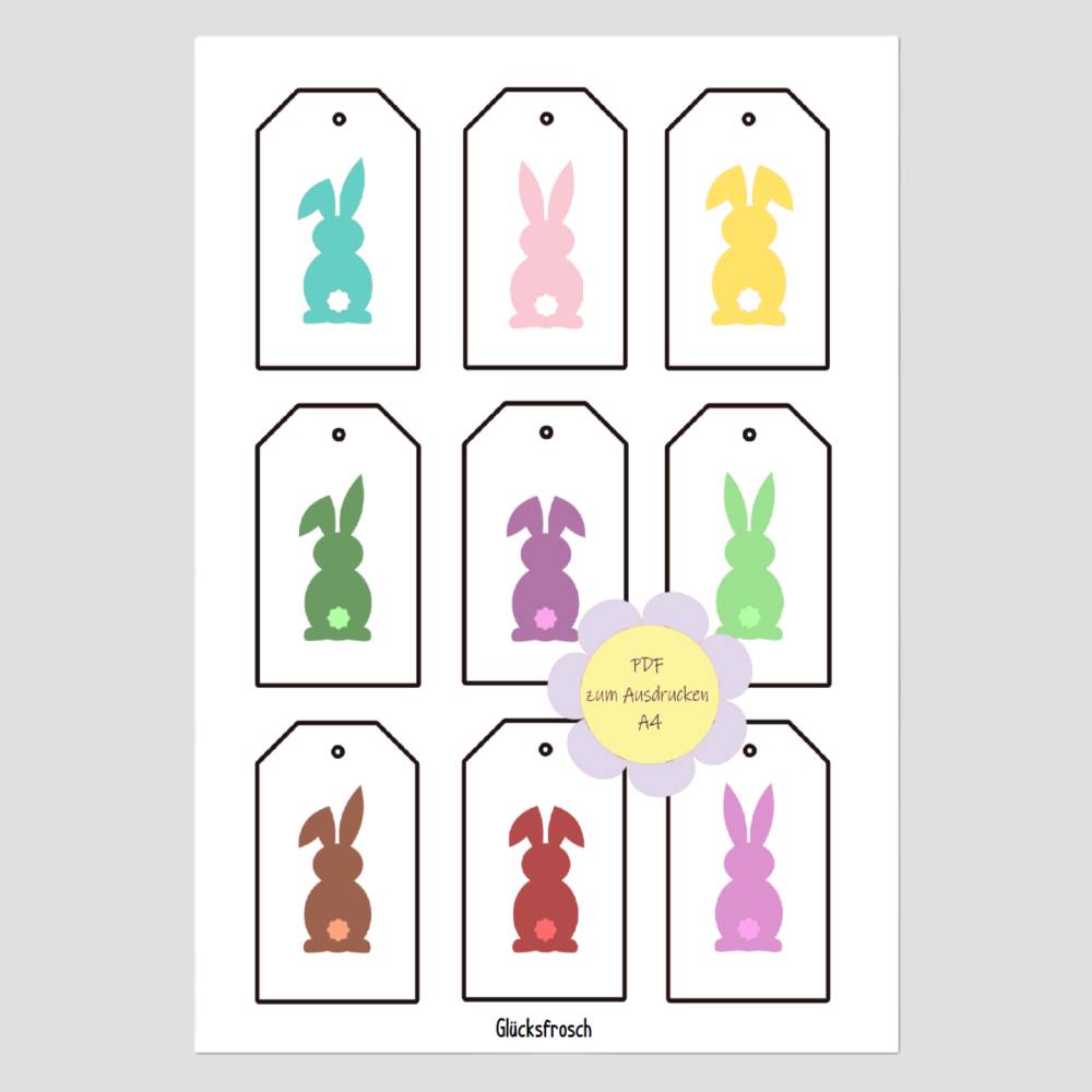 Geschenkanhänger Osterhasen – 9 bunte Anhänger zum Ausdrucken & Ausschneiden (PDF, A4) Bild 2