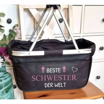 Einkaufskorb personalisiert mit Name beste Schwester Tragekorb klappbar Geschenkidee