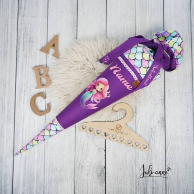 Schultüte Stoff Meerjungfrau Lila bunte Schuppen 70cm 85cm   *personalisierbar und mit Kisseninlet