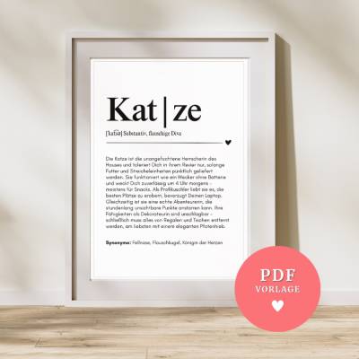 Druckvorlage Poster Karte „Katze“ • Lustige Definition PDF A4