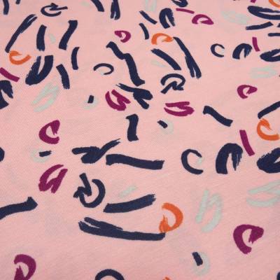 Stoff Modal Jersey mit abstrakten grafischen Design rosa blau fuchsia Kleiderstoff Kinderstoff