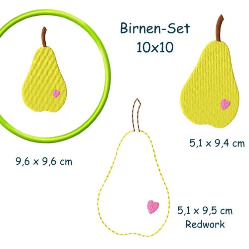 Stickdatei "Birnen-Set" 10x10 cm Applikation Aufnäher Obst Herbst