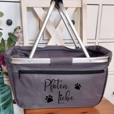 Einkaufskorb personalisiert mit Name Pfoten Liebe Tragekorb klappbar Geschenkidee Hund Katze