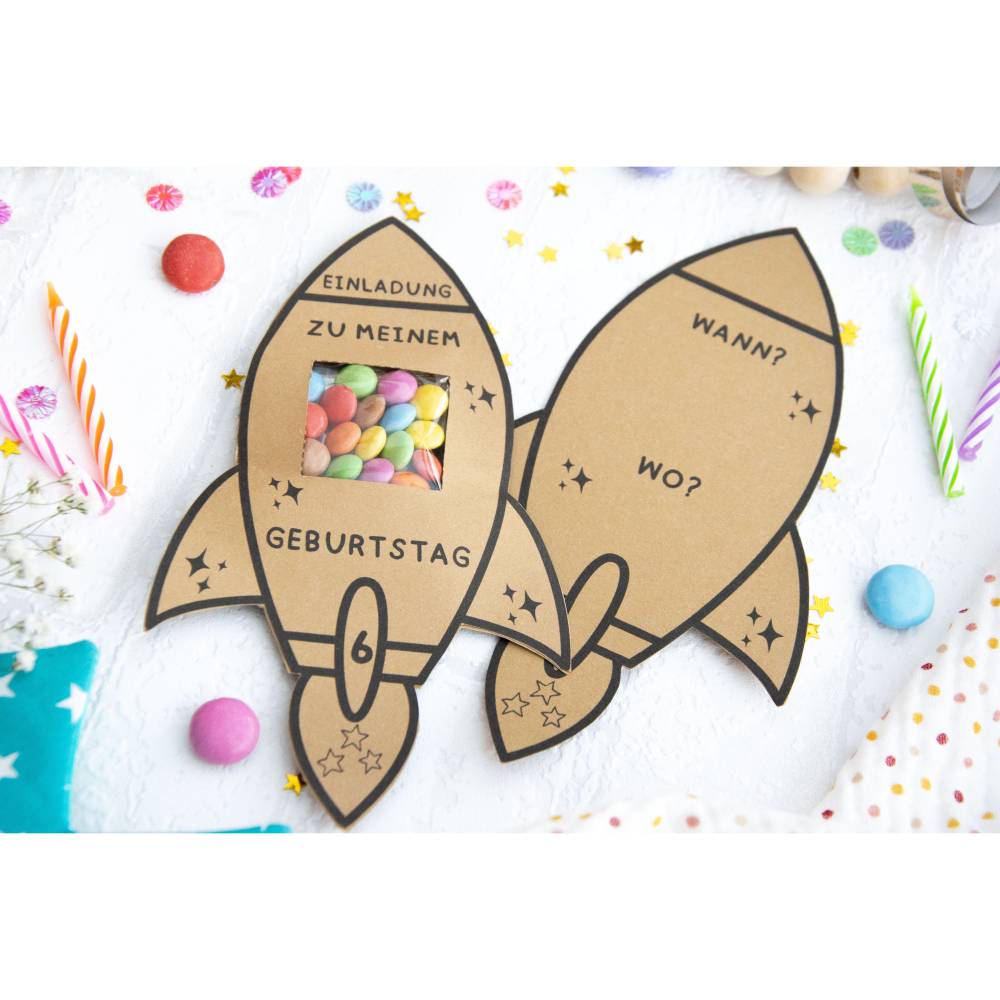 Schokolinsen Rakete, Einladung Geburtstag Kinder, Kindergeburtstag, Geburtstagseinladung digitale Einladung, pdf Bild 4