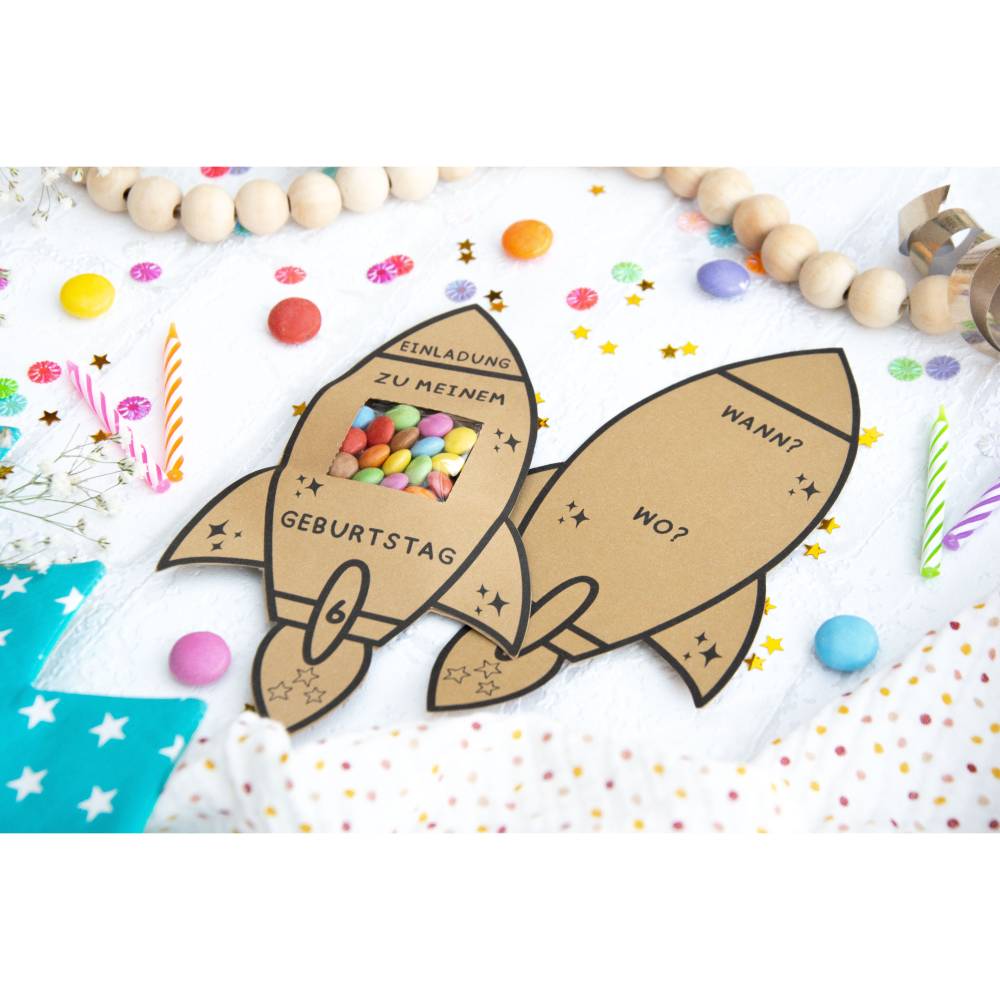 Schokolinsen Rakete, Einladung Geburtstag Kinder, Kindergeburtstag, Geburtstagseinladung digitale Einladung, pdf Bild 5