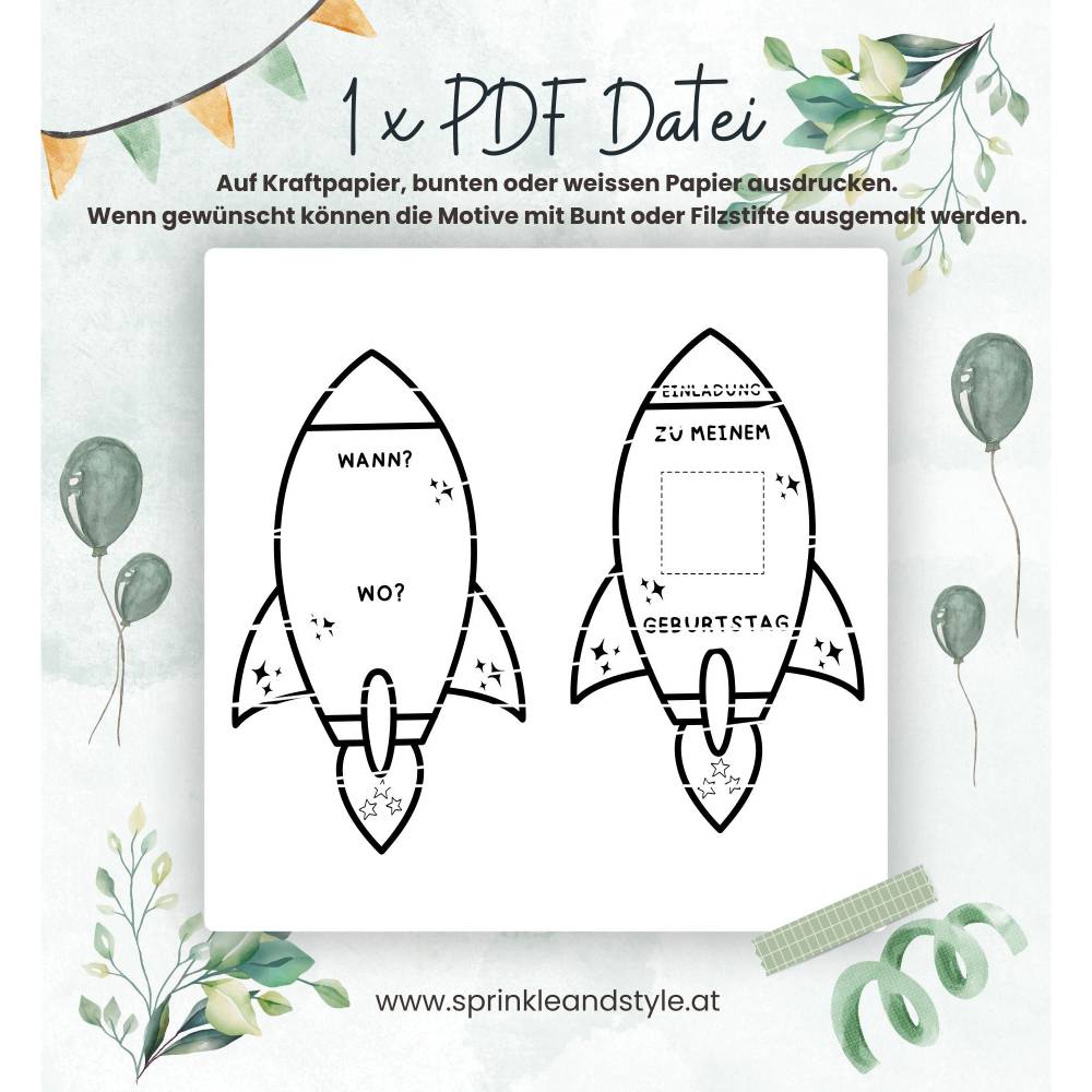Schokolinsen Rakete, Einladung Geburtstag Kinder, Kindergeburtstag, Geburtstagseinladung digitale Einladung, pdf Bild 6
