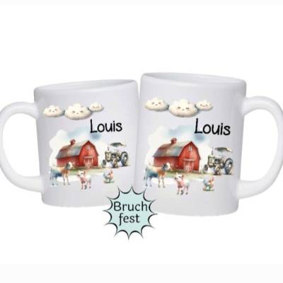 Kinder Tasse mit Name Bauernhof Kunstofftasse personalisiert bruchsicher Namenstasse Geschenkidee Einschulung Geburt