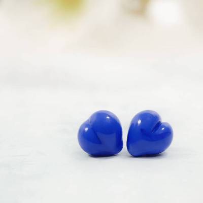 Blaue Ohrstecker-Herzen aus Muranoglas und Edelstahl
