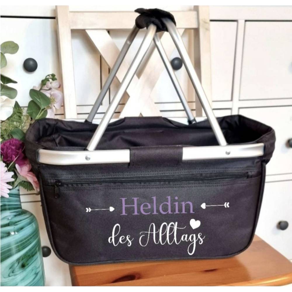 Einkaufskorb personalisiert mit Name Heldin des Alltags Tragekorb klappbar Geschenkidee