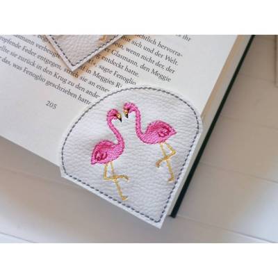 Flamingo Lesezeichen gestickt Kunstleder, Leseecke Geschenk Bücherwurm Leseratte Geschenk Einschulung