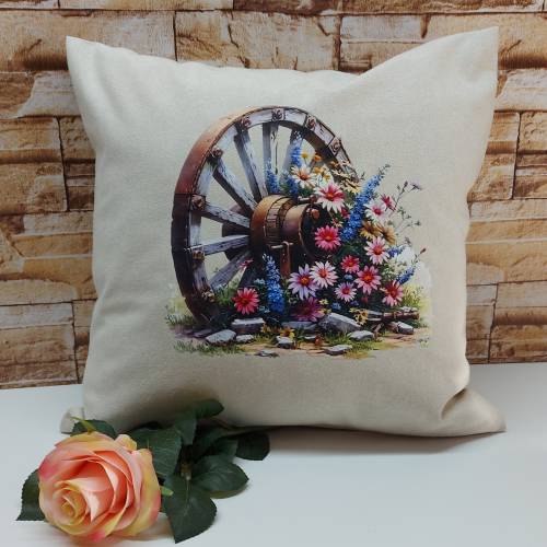 Kissenhülle, Kissen 40x40 cm mit Reißverschluß - Motiv Wagenrad