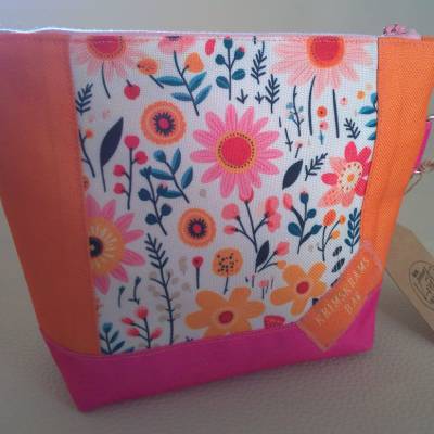 Kosmetiktasche, KrimsKrams-Bag "Flowers" pink-orange