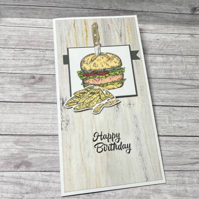 Geburtstagskarte „Happy Birthday“ Glückwunschkarte Grußkarte Karte Männerkarte Geburtstag Burger Handmade Stampin‘ Up!