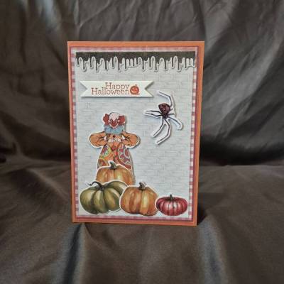 Halloweenkarte / Clownsmotiv / Spinnenmotiv / Happy Halloween Spruch / Kürbisgrußkarten / Halloweenkarte Clown