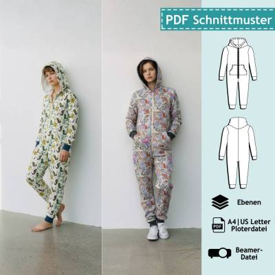 PDF Schnittmuster Kinder Jumpsuit Alex Mini-Me, Gr. 92/98-140/146, e-Book Kinder Onesie, Jumpy, Einteiler Schnitt, Nähan
