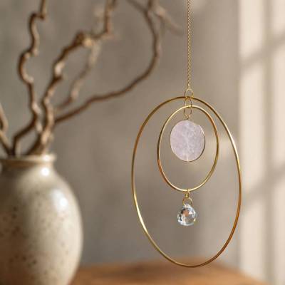 Kristall Sonnenfänger Rosenquarz, Großer Suncatcher, Feng Shui Deko, Geschenk Muttertag, Boho Deko, deko zum hängen, Pra