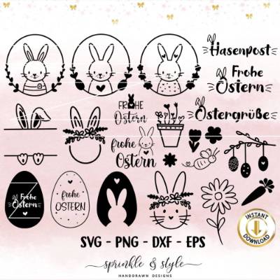 Plotterdatei Ostern, Frohe Ostern, Laserdatei Ostern, Cricut, Osterhase png, Frühling PNG, Clipart Hase dxf, eps