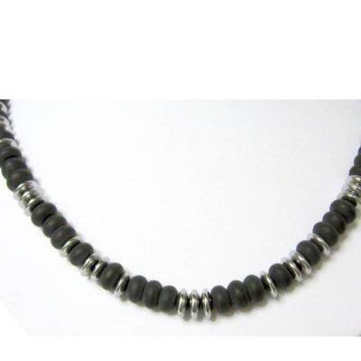 Edelsteinkette Onyx „Black&Wild“ Unisex – 50 cm, Hämatit & 925er Silber