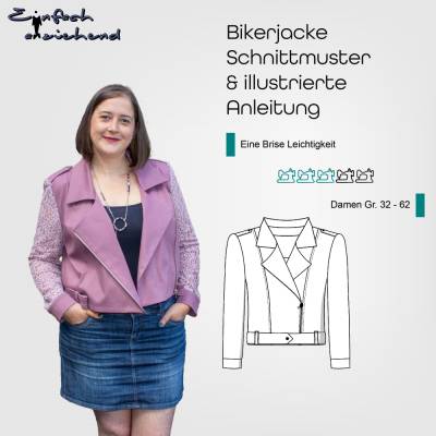 Schnittmuster Damen Bikerjacke Größe 32-62 mit asymmetrischem Reißverschluss