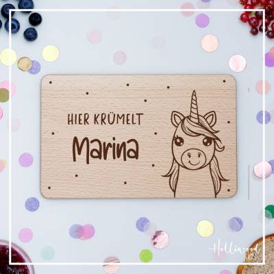 Frühstücksbrettchen Kinder, Baby Geschenk, Brettchen personalisiert, Geburtstagsgeschenk, Holzbrett mit Gravur, Einhorn