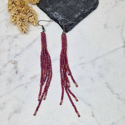 Ohrringe Fransen | himbeer zartrosa | 12cm | Handarbeit | Geschenk