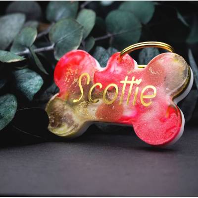Hundemarke Pink & Olivgrün – Personalisierter Hundeanhänger, Glitzer, Resin, Unikat