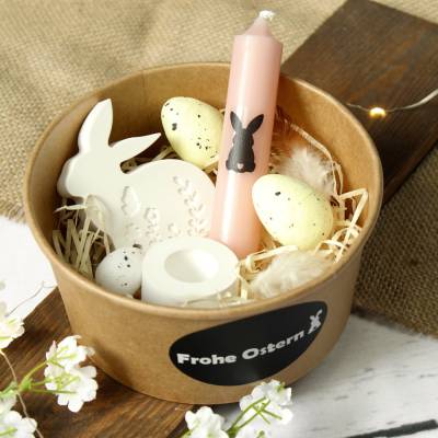 Geschenkset Ostern | Hase, Kerze und Kerzenhalter | Fertig verpackt als perfektes Ostergeschenk oder Mitbringsel