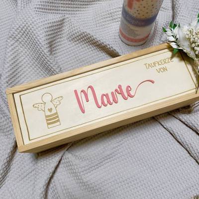 Exklusive, personalisierte Kerzenbox mit Namen – Elegante Holzkiste mit individueller Gravur für die Taufkerze