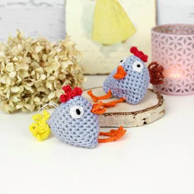 Mini Hühner zum Aufhängen 2er Set | Gehäkelte Osterdeko