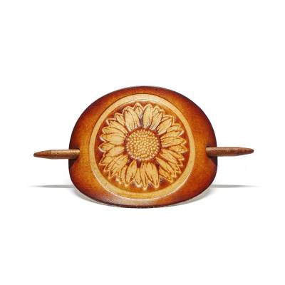 Leder Haarspange - OX Antique - Sunflower - Vickys World - Rindleder & Holz