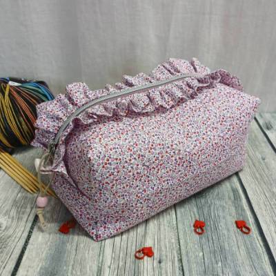 Projekttasche, Boxy Bag, Zubehörtasche, Kosmetiktasche Blümchen rosa weiß