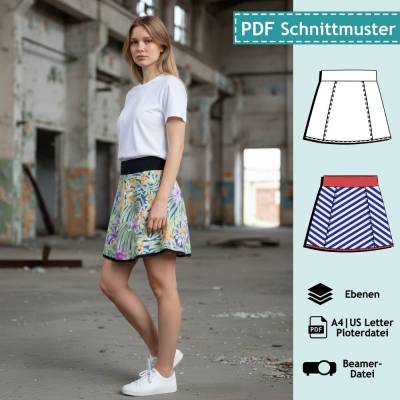 PDF Schnittmuster Rock mit A-Linie Lydia, Gr. 34 bis 42 | eBook für Damen Schnitt mit farbiger Nähanleitung (deutsch)