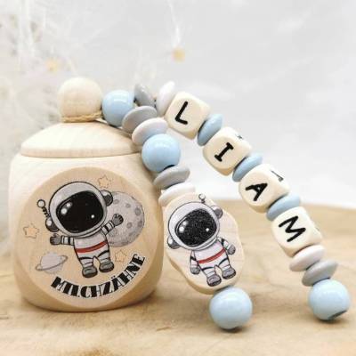 Milchzahndose mit Namen Astronaut Junge Zahndose Geschenk Einschulung Geburtstag Zähnchen Zahnfee Milchz