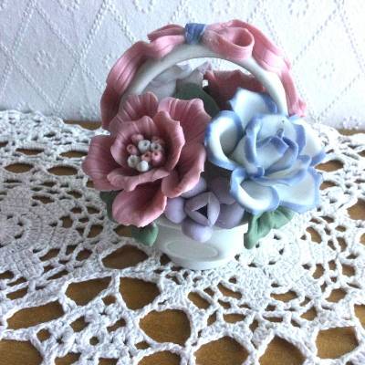  Vintage Blumenkörbchen Keramik in Pastelltönen aus den 70er Jahren  
