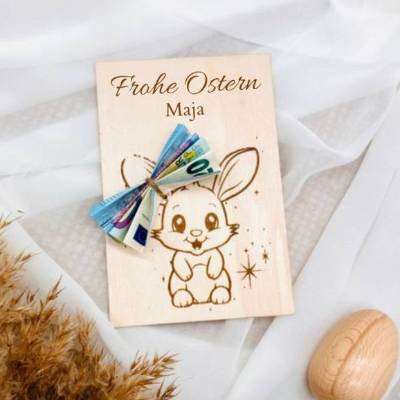 Geldgeschenk Frohe Ostern / Geschenkkarte aus Holz