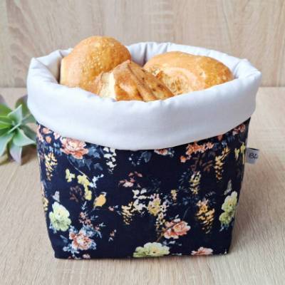Brotkorb mit Blümchen, Brötchenbeutel,  Brotaufbewahrung, Frühstückskorb, Korb für Brot 