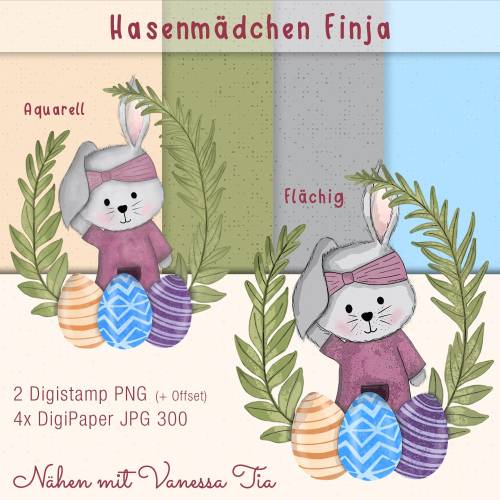 Hasenmädchen Finja | Digiset Printfile Digipaper PNG JPG Ostern