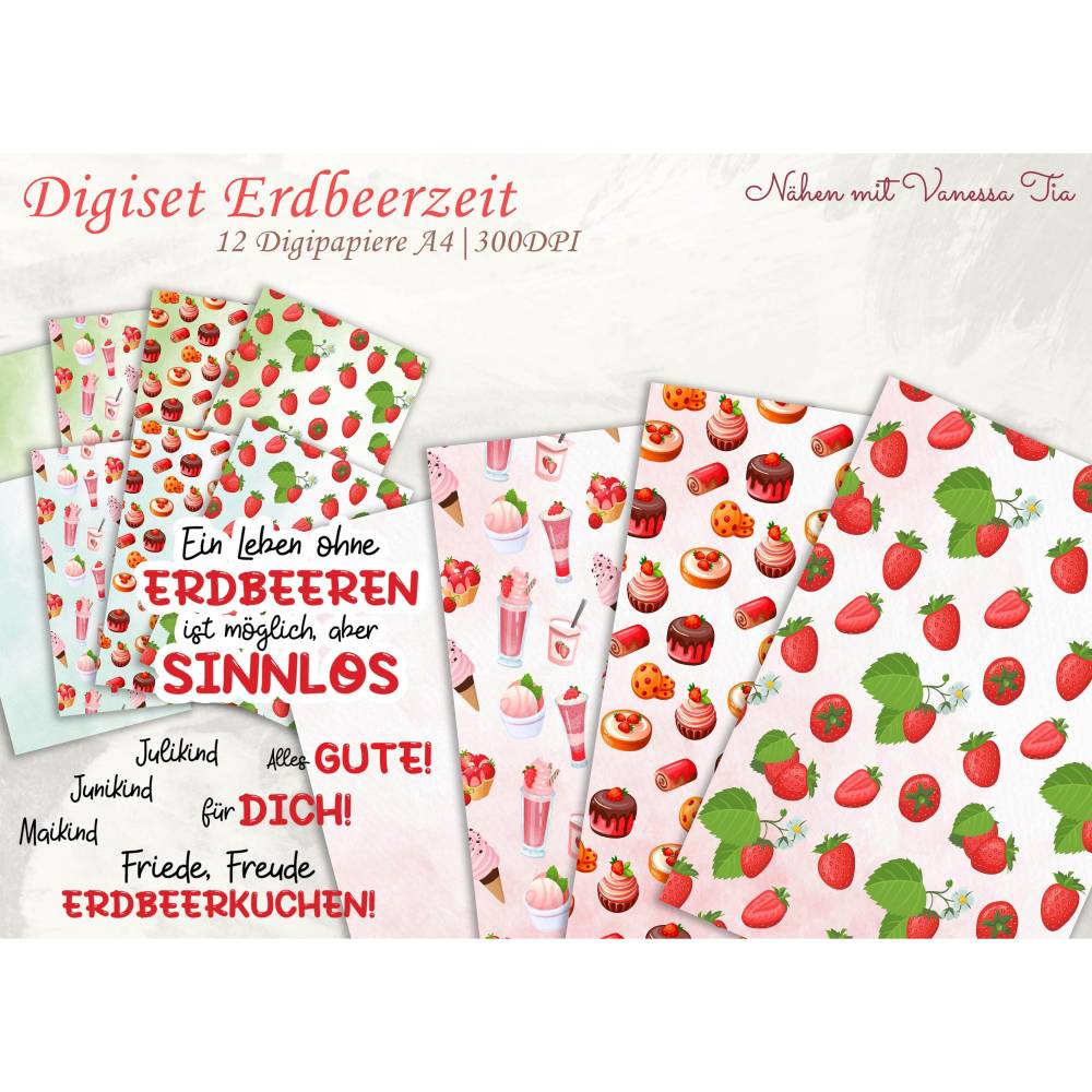 Erdbeerzeit Digiset Printfile Digipaper PNG JPG Bild 1